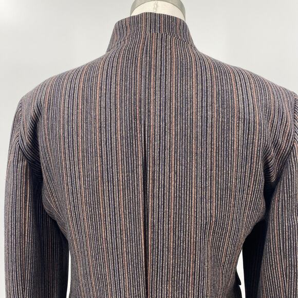 Vintage 90s Carmel Zhao Wool Blazer Single Breasted Striped Brown Womens 6 - Picture 9 of 15